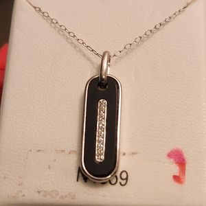 NEW STERLING SILVER "BLACK RECTANGULAR SHAPE CRYSTAL DROP" NECKLACE